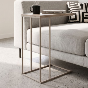 Măsuță laterală de design, structură metalică și blat MDF, 40x26x58 cm