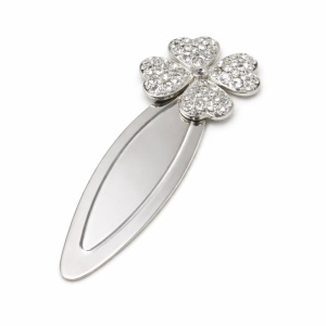 Semn de Carte Metalic Floare cu Cristale Strălucitoare, 9.5 x 4 cm, Argintiu, Cadou Elegant pentru Femei, AZAY