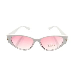 Ochelari de soare, damă, Tiara, alb lucios, formă cat-eye cu accente aurii, lentile roz fumuriu, protecție UV 400