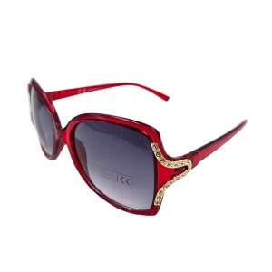 Ochelari de soare damă, Tiara, ramă roșie lucioasă, formă fluture, detalii aurii, lentile fumurii, protecție UV 400