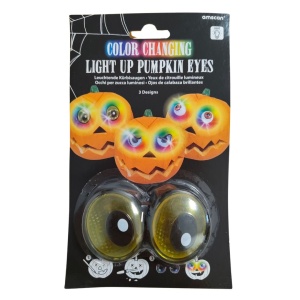 Ochi decorativi luminoși pentru dovleac Halloween, model galben, LED multicolor cu schimbare de culori, Amscan