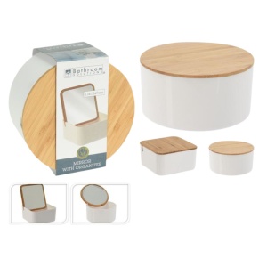 Oglindă de machiaj cu organizator cosmetic rotund, 13x13x7 cm, Eleganza