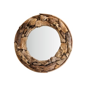 Oglindă de perete, rotundă, ramă din lemn tec, 50 cm, H&S Collection
