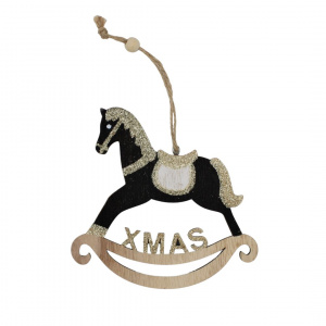 Ornament de Crăciun, din lemn - Balansoar căluț XMAS, negru - House of Seasons - Img 1