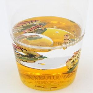 Pahar cu figurine plutitoare, portocaliu, model cu tigri, 250ml