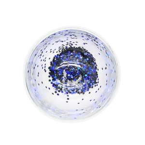 Pahar cu inserție de confetti steluțe albastre și negre, pereți dubli, sticlă borosilicată, 300 ml, Aurora Glow
