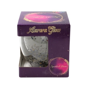 Pahar cu inserție de confetti steluțe gri și auriu, pereți dubli, sticlă borosilicată, 250 ml, Aurora Glow