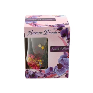 Pahar cu inserție de flori uscate, floarea miresei galben, roz și verde, pereți dubli, sticlă borosilicată, 200 ml, Aurora Bloom