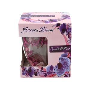 Pahar cu inserție de flori uscate roz, hortensie și limonium, pereți dubli, sticlă borosilicată, 250 ml, Aurora Bloom