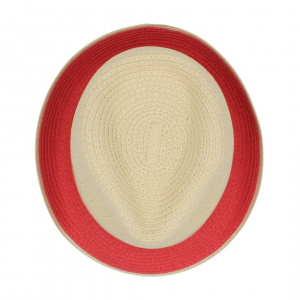 Pălărie de plajă bărbați Aristo, crem cu roșu, stil fedora, design modern, ușoară și respirabilă, protecție solară, diametru 28 cm