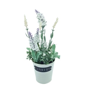 Plantă artificială în ghiveci, lavandă, dimensiuni 28x9 cm, culoare alb