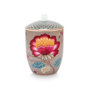 Porcelain jar with lid, Pip Studio, Khaki, 21x13.5 cm, Blooming Tales collection