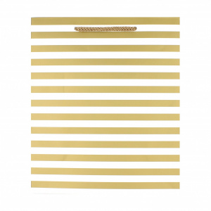 Pungă pentru cadou, SDE medie UNITA Stripes, culoare auriu cu alb
