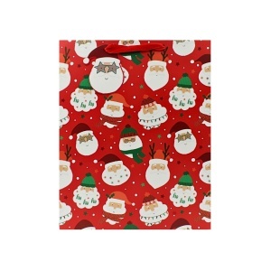 Pungă pentru cadouri de Crăciun Eurowrap, roșie cu Moș Crăciun, 26.5 x 33 cm, cu burduf 14 cm și tag inclus