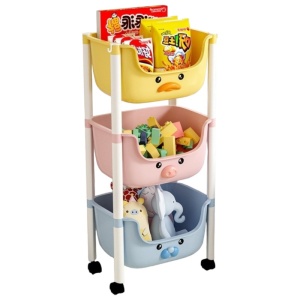 Raft 3 niveluri, din plastic cu roți, pentru copii, Ecarla, 85x37.5x25.5 cm, PO18KOL