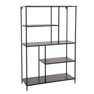 Raft cu 4 polițe, structură metalică și MDF, maro/negru, 76x30x116 cm