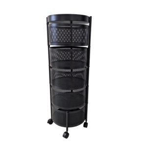 Raft rotativ, pe 5 niveluri, cu coșuri metalice și roți, 33 x 90,5 cm, negru mat, SZ33, eCarla