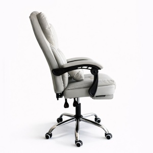 Scaun birou ergonomic skyline, reclinabil 90–155°, suport picioare extensibil, piele ecologică crem, suport lombar, bază metalică, 150 kg, KO51K