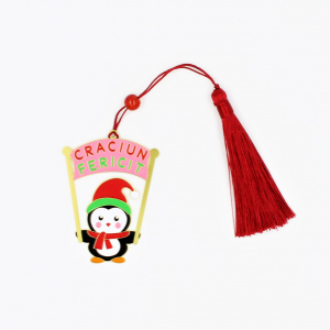 Semn de carte - Pinguin cu pancartă „Crăciun Fericit” - Img 3