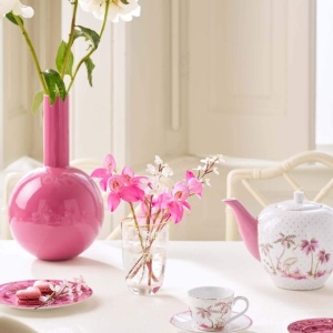 Set 2 căni cu farfurioare, din porțelan, Pip Studio, Dots Gold Pink, 120 ml, colecția Jolie