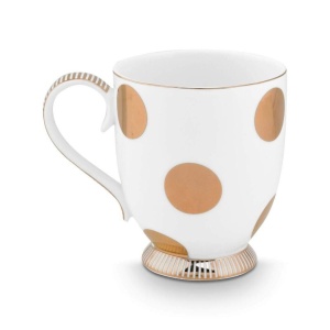 Set 2 căni din porțelan, Pip Studio, Dot Delight White-Gold, 350ml, colecția Dot Delight