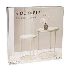Set 2 măsuțe de cafea Trends4You, metal & MDF, design modern, alb