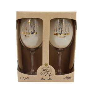 Set 2 pahare vin, cristal ecologic, 440 ml, Nekupto - Mr. Perfect și Mrs. Always Perfect