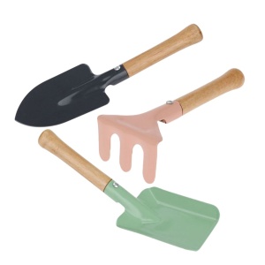 Set 3 unelte de grădinărit din metal și lemn pentru copii, culori pastel, 20 cm