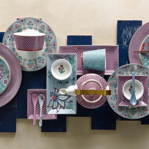 Set 4 farfurii din porțelan, Breakfast, Pip Studio, Light Blue, 21 cm, colecția Flower Festival