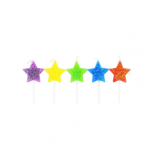 Set 5 lumânări Steluțe Multicolor Glitter