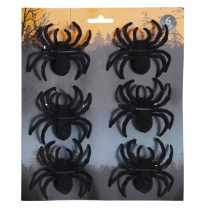 Set 6 păianjeni decorativi pentru Halloween, aspect catifelat, negri, 7 cm