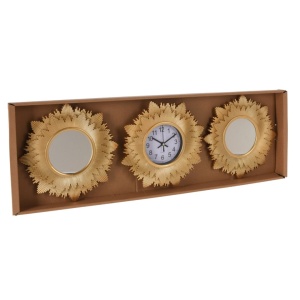 Set ceas de perete decorativ cu oglinzi, culoare auriu, model soare, design modern