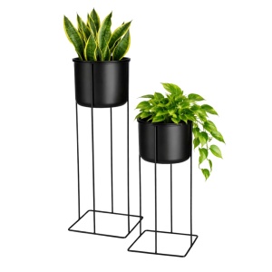 Set două ghivece decorative pentru plante și flori, din metal negru, design modern