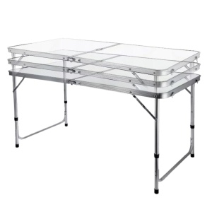 Set mobilier de camping pliabil, Jumi, alb, masă cu picioare reglabile și 4 tabureți
