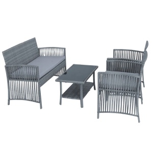 Set mobilier de grădina gri, Jumi, cu 2 fotolii, canapea și măsuță de cafea