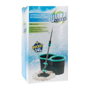 Set mop rotativ cu găleată 14 L, Ultra Clean, sistem Spin, mop din poliester și inox 110 cm, turcoaz/negru