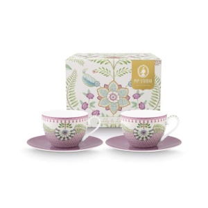 Set of 2 porcelain cappuccino cups, Pip Studio, Lilac Cup & Saucer, 280 ml, Lily & Lotus collection