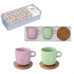 Set porțelan 2 căni 250ml și farfurii acacia roz/verzuliu - Img 3