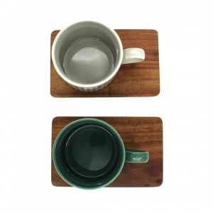 Set porțelan 2 căni 250ml și farfurii lemn acacia verde/gri - Img 8