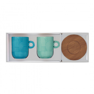 Set porțelan 2 căni 350ml și farfurii acacia turcoaz/albastru - Img 2