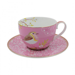 Set porțelan cească și farfurioară, Pip Studio, colecția Early Bird, roz, 280 ml