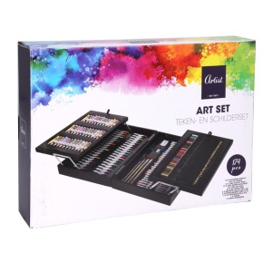 Set Profesional de Pictură și Desen – 174 Piese în Cutie de Lemn Negru | Artist Art Set