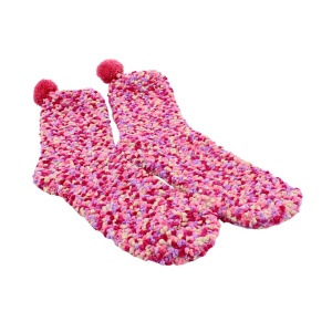 Șosete pufoase Cupcake, roz, cu pom-pom – ambalaj cadou, mărime universală