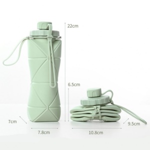 Sticlă apă pliabilă, Ecarla, silicon, 600ml, verde, fără BPA, ușor de transportat