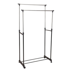 Suport dublu pentru umerașe, reglabil pe înălțime, cu roți, 80x42x90-160 cm