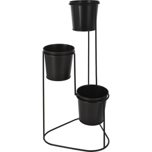 Suport pentru flori, din metal, negru, 3 ghivece, 24x22x47 cm