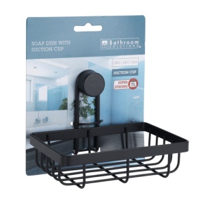 Suport pentru săpun, Bathroom Solutions, prindere cu ventuză, negru mat, max 3.5 kg, 13x11.5x11.5 cm