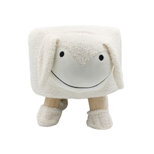 Taburet decorativ pentru camera copilului, în formă de miel, cu picioare din lemn și blăniță moale, culoarea alb, 36x28x27 cm, Arti Casa
