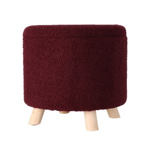 Taburet material grena Teddy, cu spatiu de depozitare și picioare de lemn, 40x37 cm