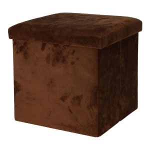 Taburet pliabil catifelat cu spațiu de depozitare - Storage Solutions®, tip cutie, otoman, culoare maroniu, 38x38x38 cm